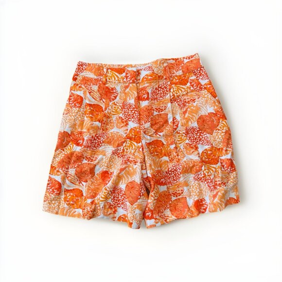 NWT Wmns LOFT Linen Blend Orange White Novelty Seashell Print Peyton Shorts Sz 4 - Picture 5 of 10